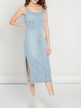 wild fable Light Blue Denim Midi Dress with Side Slit